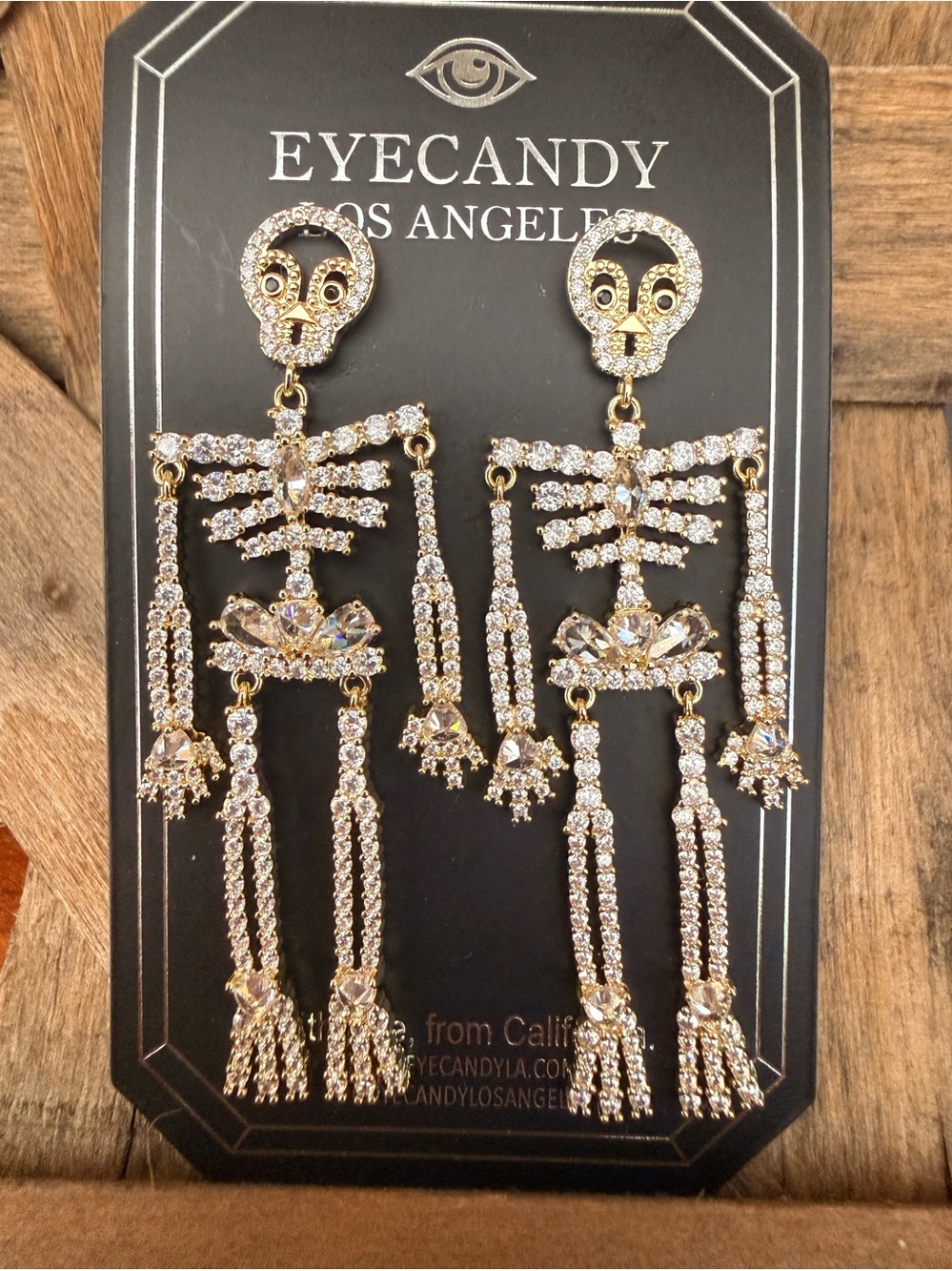 Eye Candy LA Gold Crystal CZ Skeleton Drop Earrings Halloween Dancing Dangle
